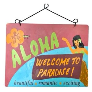 Vintage metal sign, Aloha, tiki decor, paint has faded a bit, one of a kind